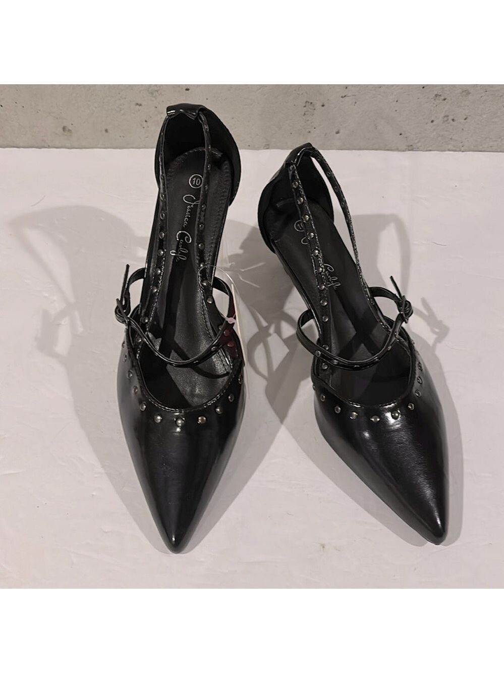 Jessica Carlyle Black Petra Studded Strappy D’Orsay Kitten Heel Pumps - Size 10